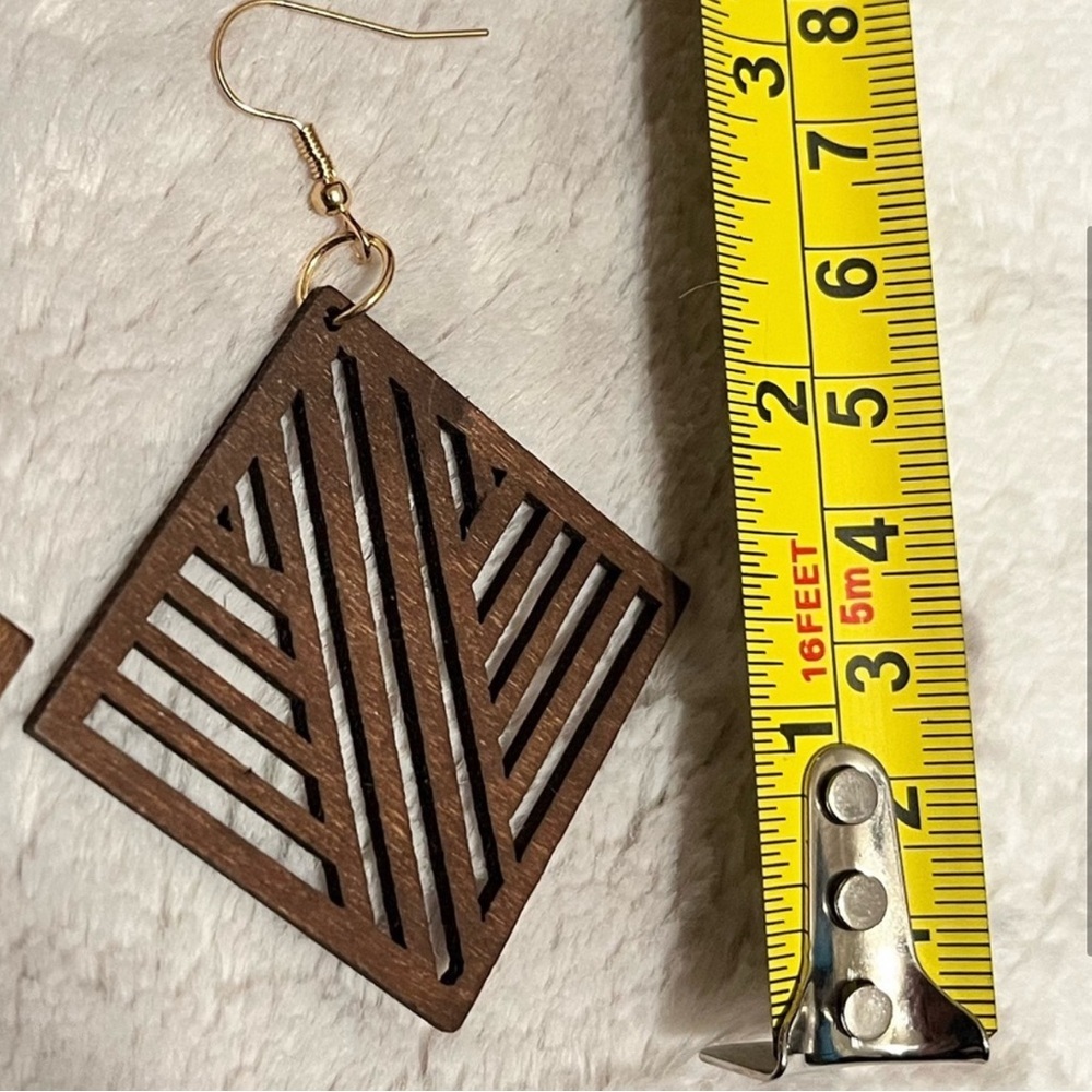 Geometric Wooden Earrings Handmade New - Picture 4 of 4